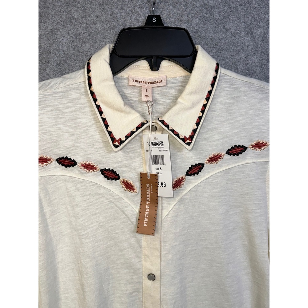 Vintage Threads by Lobo Womens Western Embroidered Snap Front Cotton Shirt Small